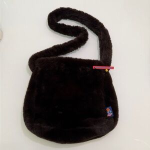 UNIF Fluffy Faux Fur Faye Shoulder Bag Dark Brown